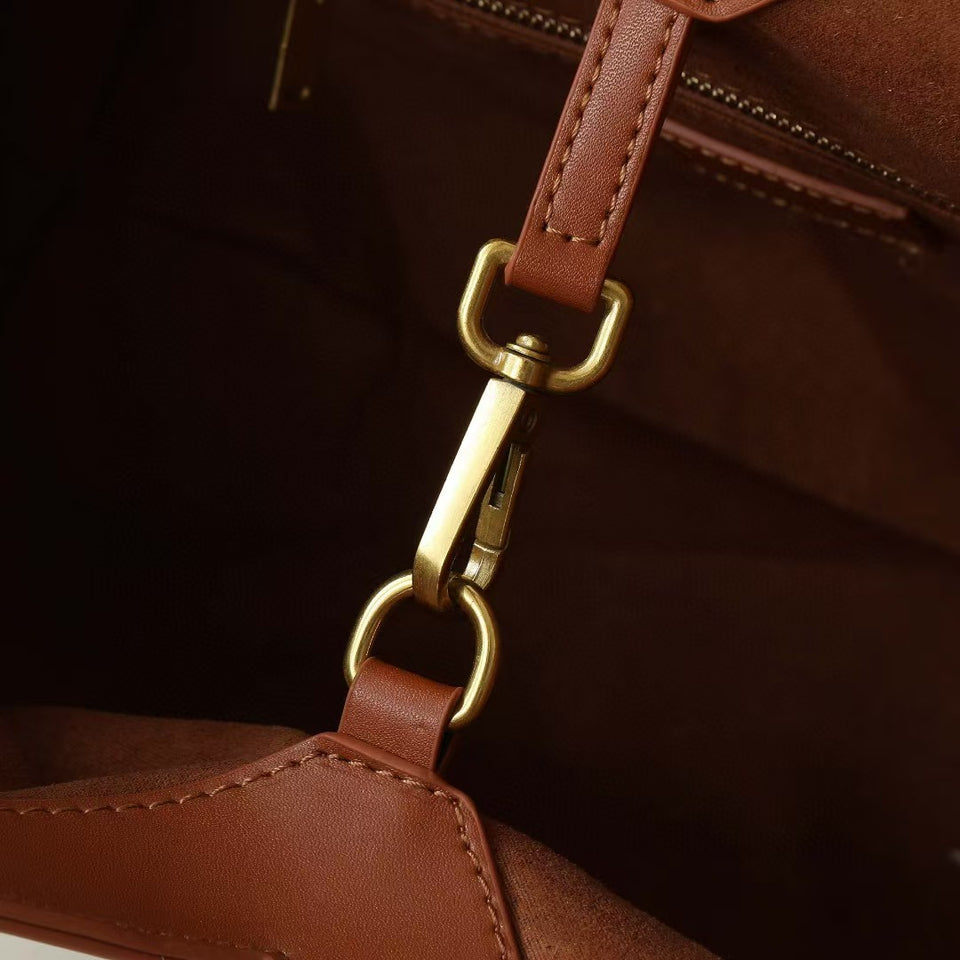 Raffia Tote Bag with Genuine Leather Trim and Pouch