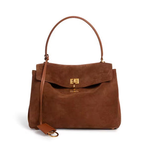 Suede Gold-Lock Top Handle Bag