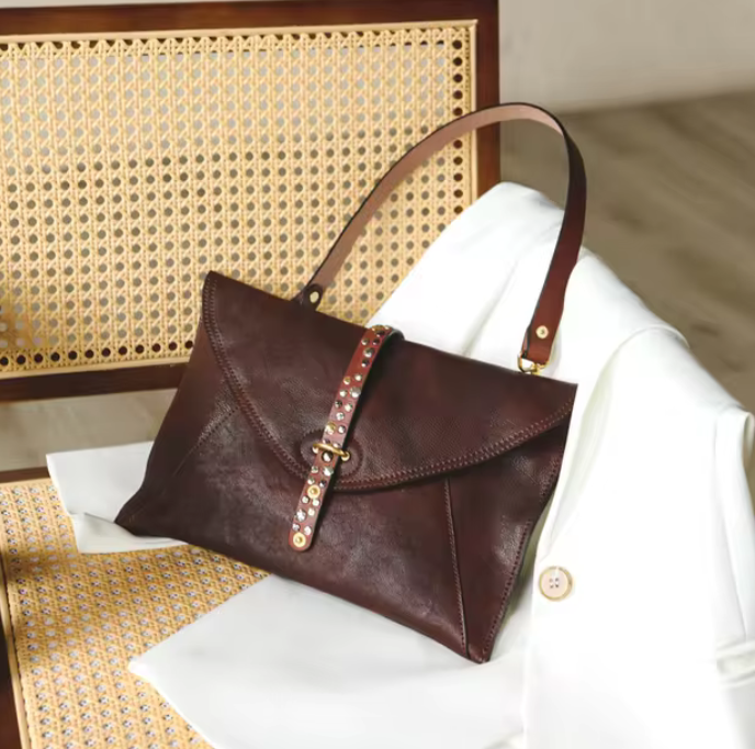 Studded Leather Envelope Crossbody
