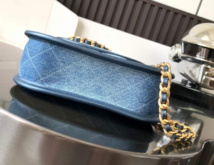 Washed Denim Sling Bag with Gold-Tone Chain