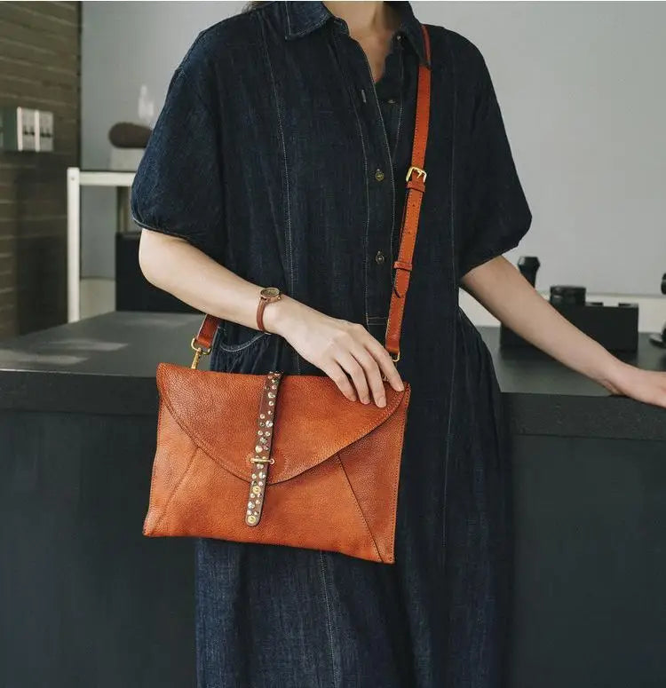 Studded Leather Envelope Crossbody