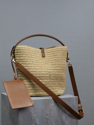 Raffia bucket bag